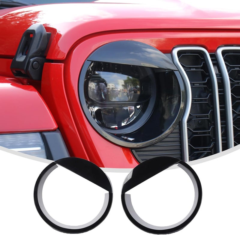Linskip Linksip Angry Eye Headlight Covers Compatible with 2024 2025+ Jeep Wrangler JL 4XE & Gladiator JT Sport Rubicon Sahara Willys Mojave, Head Lamp Angry Bird Bezel Rings, Exterior Accessories(Black) - Image 1